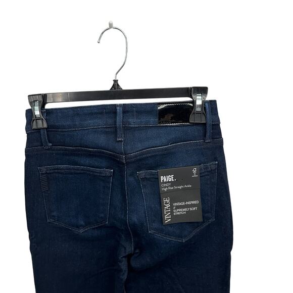 PAIGE CINDY High Rise Ankle Straight Dark Wash Denim Jean in Sussex // 0 - Picture 9 of 15